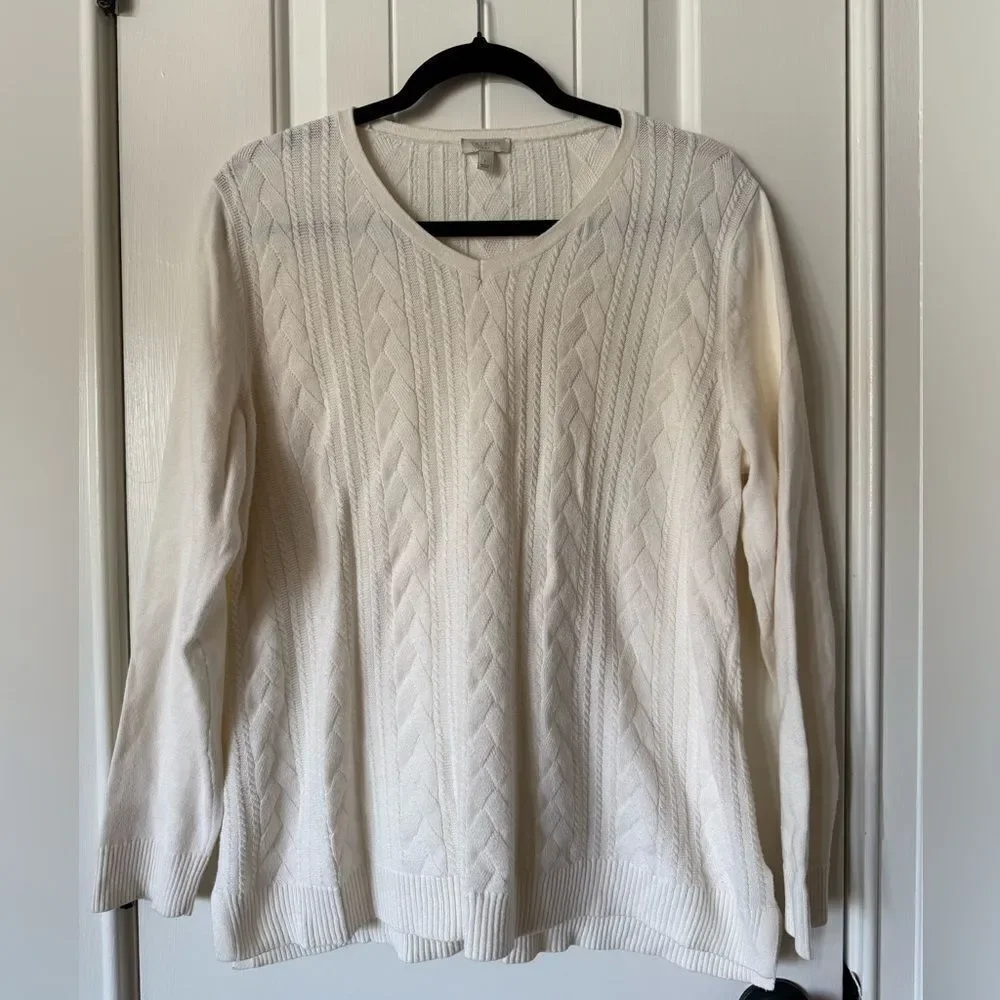 Talbots Cream Cable Knit Sweater Size Large